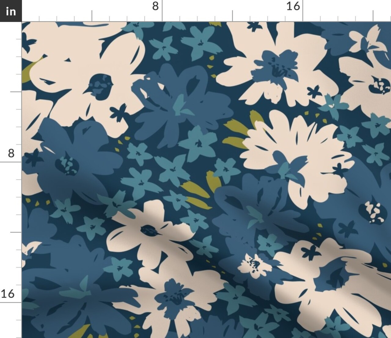 Floral Flower Dark Blue Boho Maximalist Tossed Pattern Custom Printed Fabric by Spoonflower Various Fabrics by the Yard or Fat Quarter
